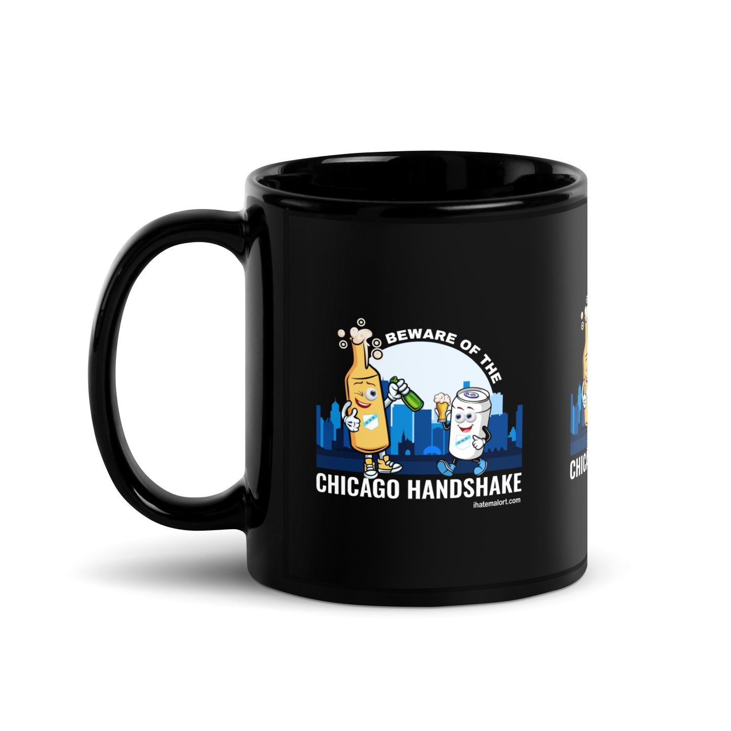 Beware the Chicago Handshake: Black Glossy Mug